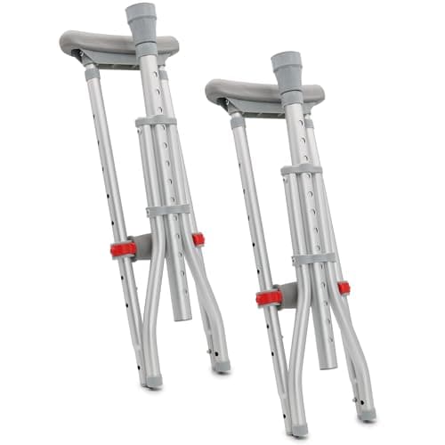 DMI Universal Aluminum Crutches - Adjustable Underarm Walking Aid for Adults, Shorter to Tall (4'6"-6'6"), Push-Button Height Adjustment, 300 lbs Capacity, Slip-Resistant Tips, 1 Pair