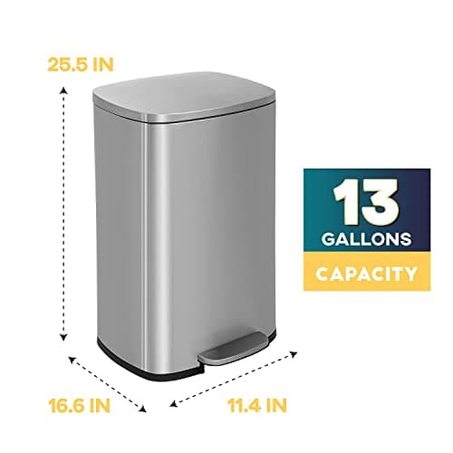 13 Gallon/50 L Garbage Can Kitchen Trash Can with Lid for Office Bedroom Bathroom Step Trash Bin Fingerprint-Proof Brushed Stainless Steel 13 Gallon / 50 Liter 8
