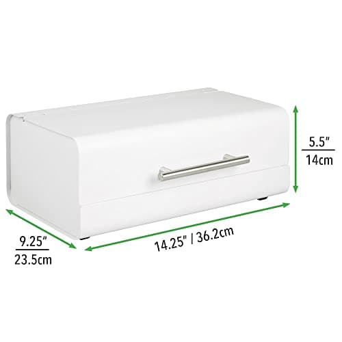 mDesign Metal Bread Box Bin with Hinged Lid - for Kitchen Countertop, Island and Pantry - Large Capacity Storage, Vintage-Inspired Design - Multi-Purpose Storage Container for Home - Matte White 6