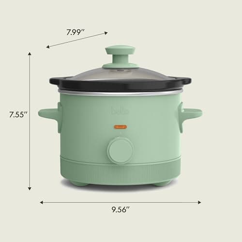 bella 1.5 Qt Slow Cooker with 3 Heat Manual Control, Ceramic Nonstick Coating, Dishwasher Safe Stoneware Pot and Tempered Glass Lid, Tangle Free Cord Wrap & Cool Touch Handles, Seaglass 8