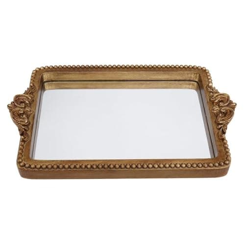 Hanna Roberts Vintage Gold Tray with Mirror Glass Base | Card Holder for Guests During Occasions and Events or Decorative Home and Vanity Organizer (Gold)