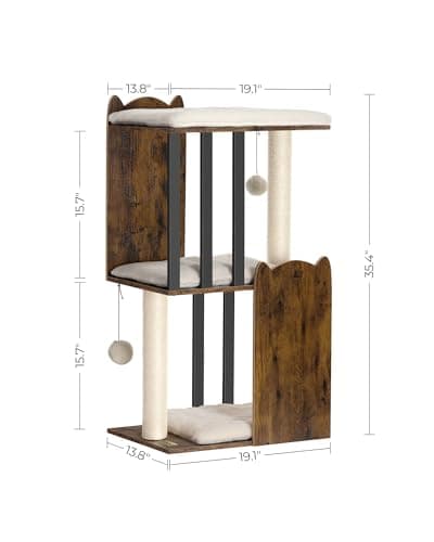 FourFurPets 35.4in 3-Tier Modern Cat Tree Tower Condo, Cat Scratch Posts for Indoor Cats, Big Plate, Two Full Sisal Scratching Posts, Rustic Brown 7