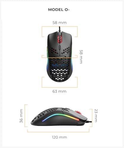GLORIOUS Model O- (Minus) Compact Wired Gaming Mouse - 58g Superlight Honeycomb Design, RGB, Pixart 3360 Sensor, Ambidextrous, Omron Switches - Glossy Black 7