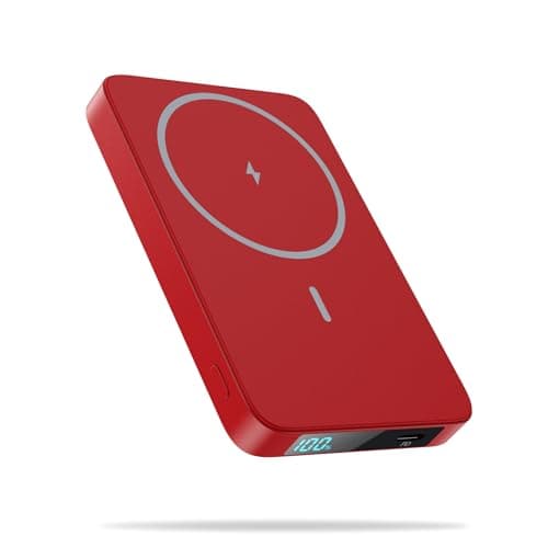 Magnetic Portable Charger Power Bank 5500mAh,Slim Wireless Portable Charger with LCD Display,PD Fast Charging USB-C Battery Pack Compatible with Magsafe,iPhone 16/16 Plus/15/14/13/12 (Red, 5500mAh)