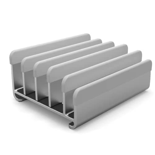 Elestoria 5-Slot Vertical Laptop Stand - Aluminum Laptop Stand Vertical for Desk -Laptop Holder with Adjustable Width (12-38mm) Compatible with MacBook Pro/Air & Gaming Laptops up to 17.3"-Grey