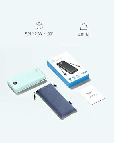 VRURC Portable Charger 20000mAh, Fast Charging Power Bank USB C,4 Output 2 Input Travel Essentials Charging Bank Equipped with LED Display,Built-in Wall Plug and Cables,Phone Charger Battery,Green 8