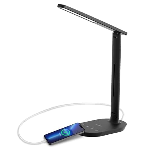 LASTAR Desk Lamp, Dimmable Eye-Protecting Table Lamps with Night Light, USB Charging Port, 4 Color Temperature Modes, 5 Brightness Levels, 1H Timer, Touch Control for Home Office Bedroom