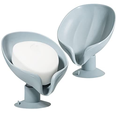 Leaf Shape Soap Saver - Self Draining Soap Dish, Extends Bar Soap Life, Keeps Soap Dry - Gray & Gray, 2 Pcs