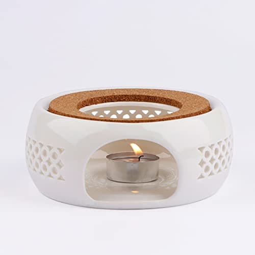 KEISSCO Teapot Warmer, Ceramic Teapot Heater with Cork Cushion Coffee Tea Warmer for Glass, Stainless Steel, Ceramic Teapot and Other Heatproof Dish Warming Use 9