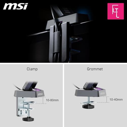 MSI MPG MT161R - Premium RGB Single Monitor Stand Arm, Supports 17-45" Screens and 35.2 lbs, VESA Compatible, Adjustable Spring Assisted Mount, Clamp & Grommet, Quick Release Plate - Black 6