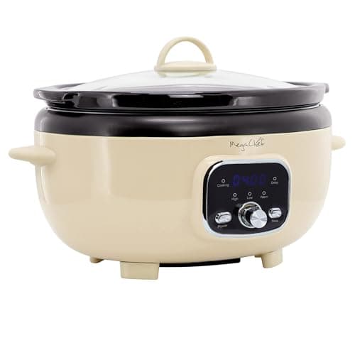 MegaChef 3.7 Quart Oval Electric Digital Slow Cooker with Black Stoneware Crock, Adjustable Timer & Temperature Control, Delay, High, Low & Warm Settings - Versatile Cooking Appliance (Cream) 5