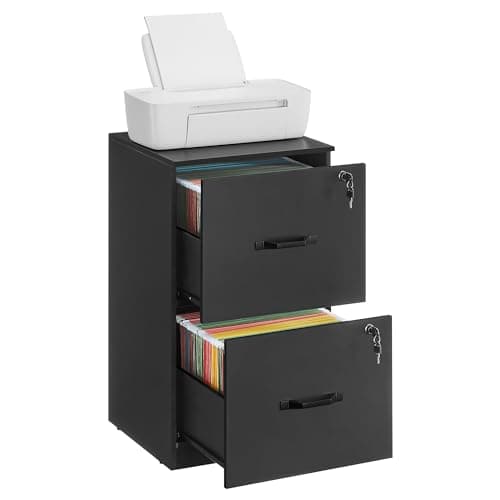 VASAGLE 2 Drawers File Cabinet with Lock, Printer Stand, Office Filing Cabinet Organizer, for A4 and Letter Size Documents, Ink Black UOFC061B16