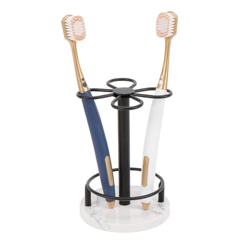 HarJue Toothbrush Holder Stand for Bathroom, Metal Toothbrush Organizer with Marble Base, Toothbrush Storage Collection for Family, Suitable for Home Hotel Countertop Vanity (Small, Matte Black)