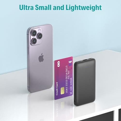 Sethruki Smallest Portable Charger with Built-in Cables 5000mAh,Ultra Slim Power Bank,Mini High Speed External Battery Packs,Lightweight USB C Phone Charger for iPhone Samsung Google Android (Black) 7