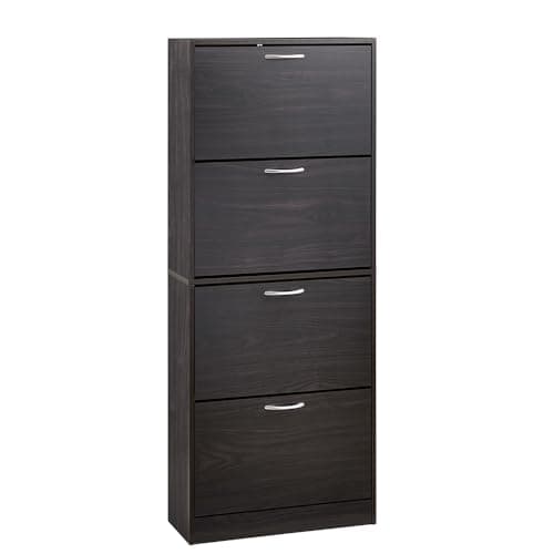 Haotian Tall Shoe Cabinet for Entryway, Freestanding Shoe Rack with 4 Flip-Drawers, Hidden Storage Shoe Organiazer Entrance Hallyway, Brown, FSR137-H-DB