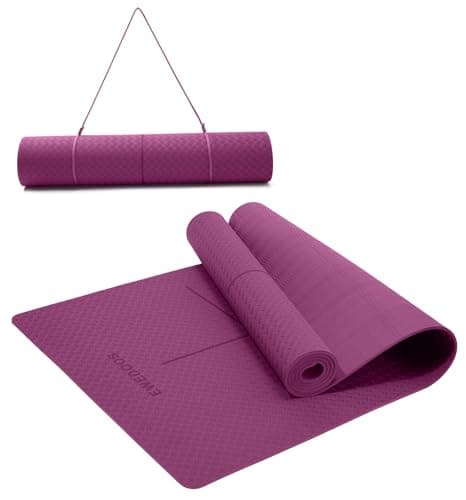 Ewedoos Eco Friendly Yoga Mat with Alignment Marks TPE Non Slip Hot Yoga Mat Thick 1/4'' Anti-Tear Surfaces Exercise Mat for Home Workout Fitness Pilates