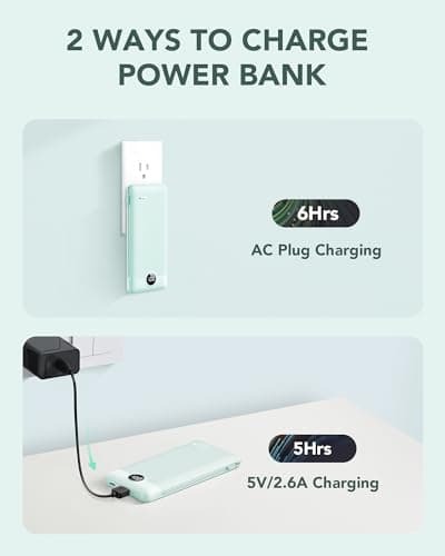 VRURC Portable Charger Built-in Cables and AC Wall Plug, USB C Power Bank 10000mAh, Travel Battery Portable Phone Charger Compact Lightweight External Battery Pack for Smart Phones, Tablets etc-Green 5