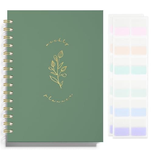 Undated Weekly and Monthly Planner Spiral Bound- Weekly Goals Notebook, To Do List, Habit Tracker Journal, Academic, Aesthetic, Stylish School or Office Supplies(6.1" x 8.4" - Green)