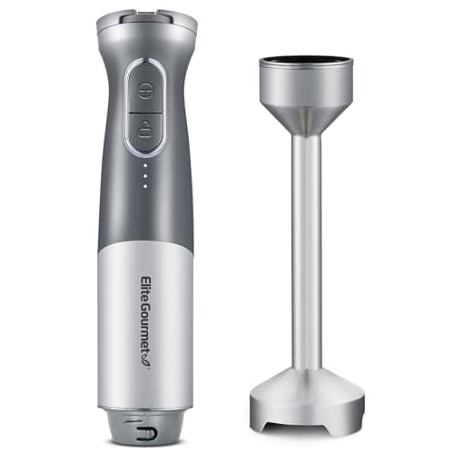 Elite Gourmet EHB1300 Cordless, Rechargeable Hand Blender, Variable Speed Blending with One-Touch Power Button, Stainless Steel Blades, Portable, Easy Control Stick Mixer, Baby Food, Charcoal Grey