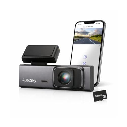 AUTOSKY 2K Dash Cam Front, WiFi Car Camera, Wide 140° View, G-Sensor, Loop Recording, Time Lapse, 32GB Card Included