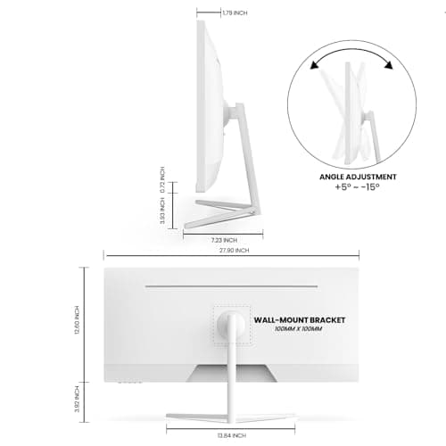 CRUA 30 Inch Gaming Monitor, 200Hz White Computer Monitor, 21:9 WFHD (2560 * 1080P) 120% sRGB IPS Panel Ultra-Wide Monitor Supports FreeSync, Wall Mount,Tilt Adjustable(HDMI2.0, DP1.4) 7
