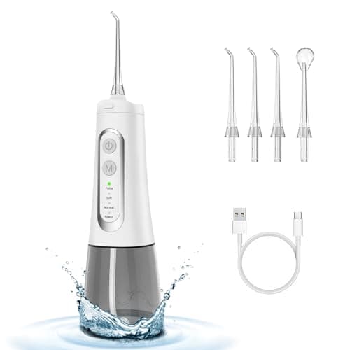 LVLAM Water Flosser, Oral Irrigator Electric Oral Teeth Braces Cleaning Water Floss Pick Cordless Tooth Cleaner Tool Kit Portable Travel Rechargeable Ipx7 Waterproof (White)