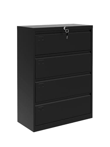 Euker 4 Drawer Lateral File Cabinet with Lock - Heavy Duty Steel Filing Cabinet for Home Office, Fits Letter/Legal/A4 Files, Wide Metal Office Storage Organizer, Easy Assembly, Black