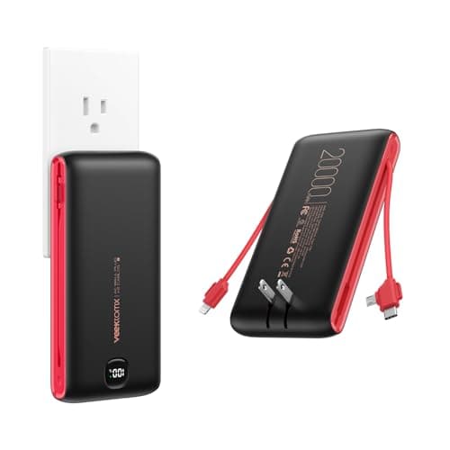 VEEKTOMX Portable Charger with Built in Cables 20000mAh, Power Bank for iPhone with AC Wall Plug, Fast Charging USB C Slim Battery Pack with LED Display Compatible with iPhone 17/16/15, Samsung