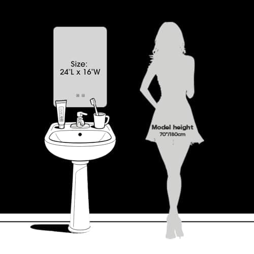 LED Bathroom Mirror, 16 x 24 Inch Anti-Fog Bathroom Mirror with Lights, Stepless Dimmable Lighted Bathroom Mirrors for Wall, Rectangle Bathroom Vanity Mirror with Front and Backlight, Vertically Only 5