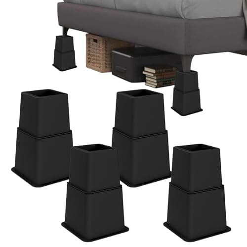 Demiwise Heavy Duty Bed Risers - Set of 4 Adjustable Furniture Risers, Elevation Heights of 3, 5 & 8 Inches, Supports Up to 1,300 lbs for Bed, Couch, Table & Chair