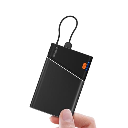 Aaoyun Mini Portable Power Bank, Smallest 5000mAh Portable Charger with Built-in USB C in&Out Fast Charging Cable, Compact Super Slim Mini Battery Pack for iPhone 17/16/15/14 Samsung S24 Android