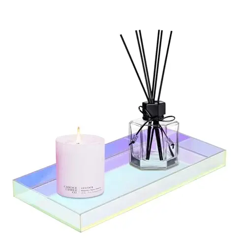 ROYALITA Acrylic Tray Bathroom Tray for Countertop, Guest Towel Holder Tray for Napkin Perfume Jewelry Makeup, Vanity Trays for Soap Dispenser, Aromatherapy, Cup & Candle, Iridescent