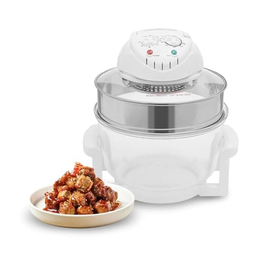 Hopuers 17L Turbo Air Fryer, Convection Oven, Oil-Less Electric Grill Roaster Bake Cooker, Portable Glass Air Fryer, Multifunction Cooker 360° Hot Air Fry/Roast, with Expansion Ring