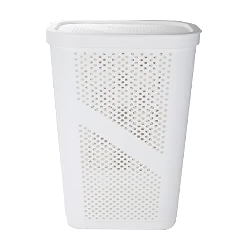 Mind Reader Slim Laundry Hamper with Lid, 60L Clothes Basket, Ventilated Plastic, White 5