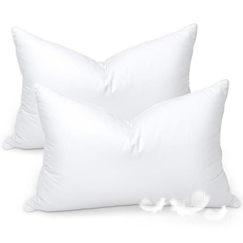 zibroges Goose Feather Bed Pillow Queen Size Set of 2 - Hotel Down Pillows for Sleeping, Soft 600 Thread Count Cotton Cover, Fluffy Support Surround Fill Polyester for Back, Stomach, Side Sleepers