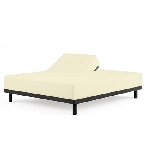 Cottingon 1 Piece Top Split King Fitted Sheet Only for Adjustable beds, Premium 100% Egyptian Cotton, 34 Inches Half Split Flex Head Bottom Sheet for Sleep Number Beds 16" Deep Mattress, Ivory