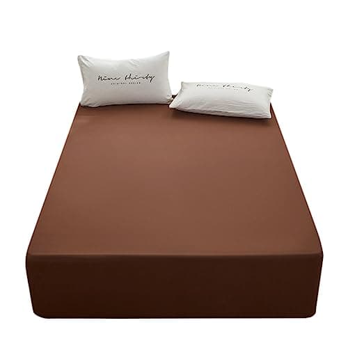 Bedding 1piece Queen Fitted Sheet Only-Queen Size Deep Pocket Bottom Fitted Sheet-Fits 15inches Bed Matress Sheet-Soft and Microfiber-Easy Care-Brown