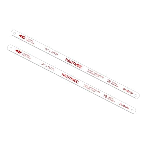 HAUTMEC 12" Hacksaw Blades 18 TPI – 2 Pack Bi-Metal Replacement Blades with High-Speed Steel Teeth and Spring Steel Body, Professional Grade, Fits Most Hacksaw Frames, HT0016-2PC