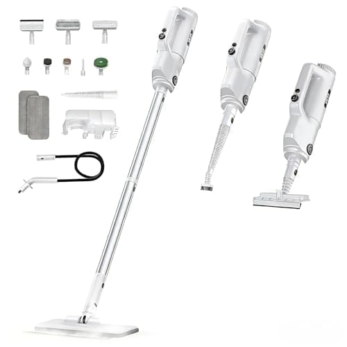 YKYI Steam Mop, Detachable 10 in 1 Multipurpose Steamer with 11 Attachments, Handheld Steam Cleaner for Home, Hardwood Floors, Laminate, Marble, Tile, Grout, Carpet, Windows Cleaning (Light White)