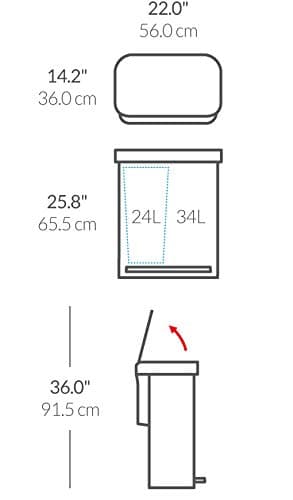 simplehuman 58 Liter / 15.3 Gallon Rectangular Dual Compartment Recycling Kitchen StepTrash Can with Soft-Close Lid, Brushed Stainless Steel with Black Plastic Lid 7