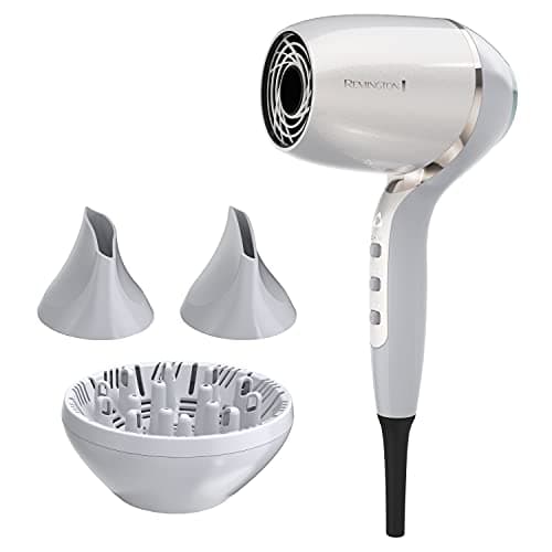 Remington PROLUXE HydraCare Hair Dryer with Diffuser, Pearl White/Gray, 1875 Watts of Drying Power