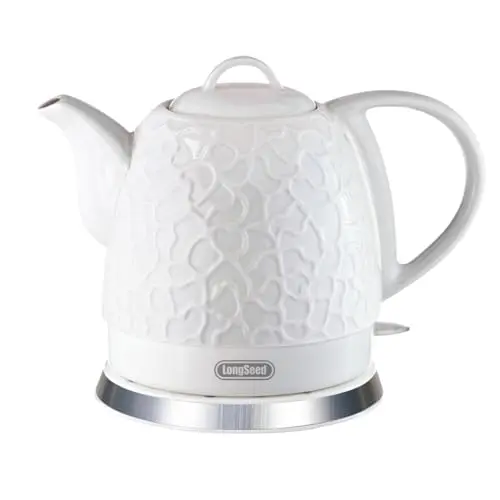 LONGSEED Ceramic Electric Kettle 1.0L(34oz), 1000W Fast Boiling, Automatic Shut-Off &, BPA-Free, Cordless Water Boiler, Boil Dry Protection, Pot with LED Indicator for Home Office Kitchen