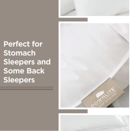 DOWNLITE Flat & Soft Down Pillow – Hypoallergenic Premium Down (Not Feathers) – Standard Size, 20 x 26 7