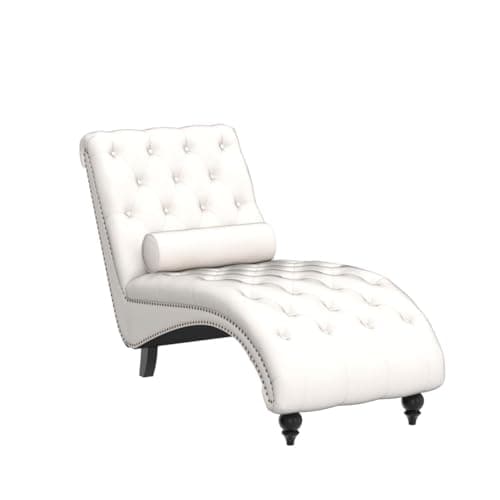 Iroomy Button-Tufted Chaise Lounge Indoor with Solid Wood Legs & Support Pillow, Upholstered Chaise Lounge Chair for Bedroom Living Room Office, Armless Rolled Backrest Leisure Sofa Recliner(Beige) 5