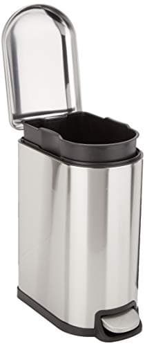 Amazon Basics D-Shaped Small Trash Can with Soft-Close Step Pedal, Removable Inner Bucket, Carrying Handle, Smudge Resistant, 10 l / 2.6 gallon, Silver