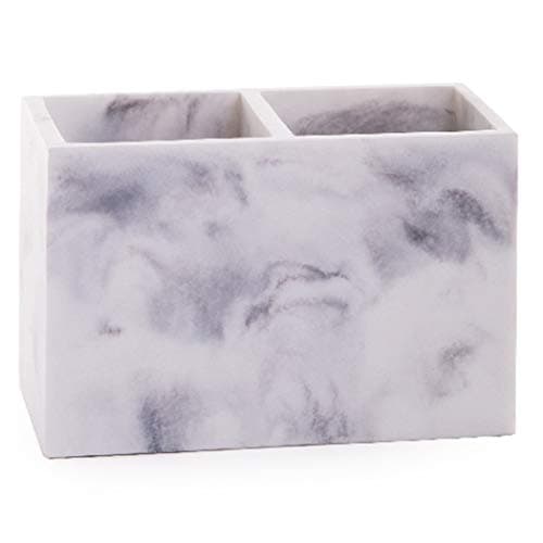 BINO | Multi-Purpose 2 Compartment Organizer - Elegant Makeup Brush & Toothbrush Holder for Bathroom and Vanity | Marble Stylish Accessories for Organization