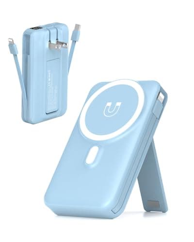 for Magsafe Portable Charger 10000mAh Wireless Magnetic Power Bank, 22.5W PD 3.0+QC 4.0 Fast Charging Battery Pack, Built-in Cables &AC Wall Plug &LED Display &Stand for iPhone 17/16/15/14/13 Series