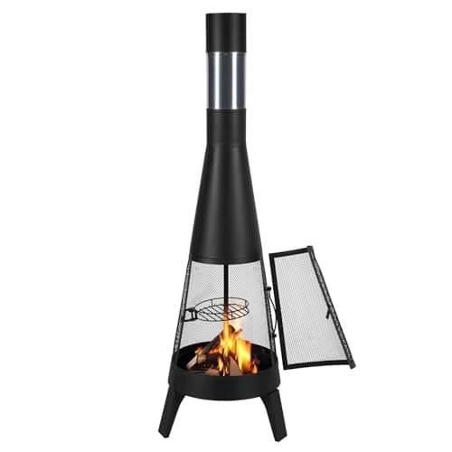 VEVOR Chiminea, 20 Inch Outdoor Wood Burning Firepit, Conical Fireplace for BBQ & Warming, Outside Wooden Fire Pit with Grill Mesh, Chimney Coat & Rustproof Chiminea Lid, for Patio, Garden, Backyard 11