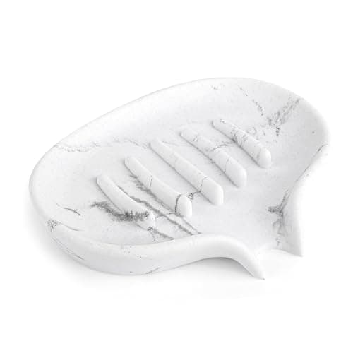 AUGFRYZIAN Self Draining Soap Dish for Shower and Bathroom Sink - Large Marble Resin Soap Holder with Drain, Non Slip Soap Tray for Bar Soap, Kitchen & Bathroom Counter