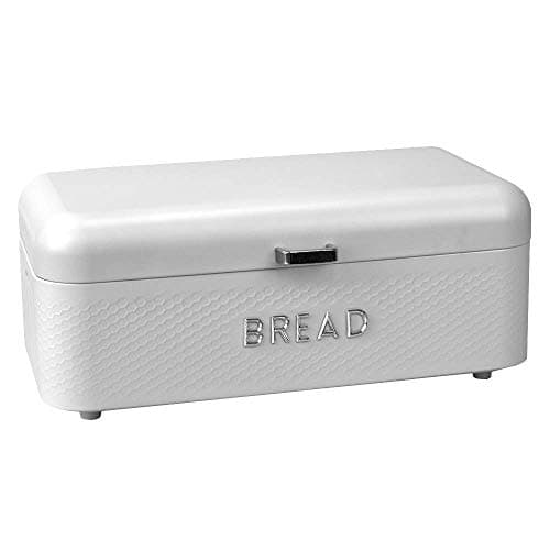 Bread Box For Kitchen Countertop, Metal, (White) | By Home Basics, Vented With Hinge Top and Non-Skid Feet | Large Bread Box | Keeps Loaves, Bagels, Croissants Fresh